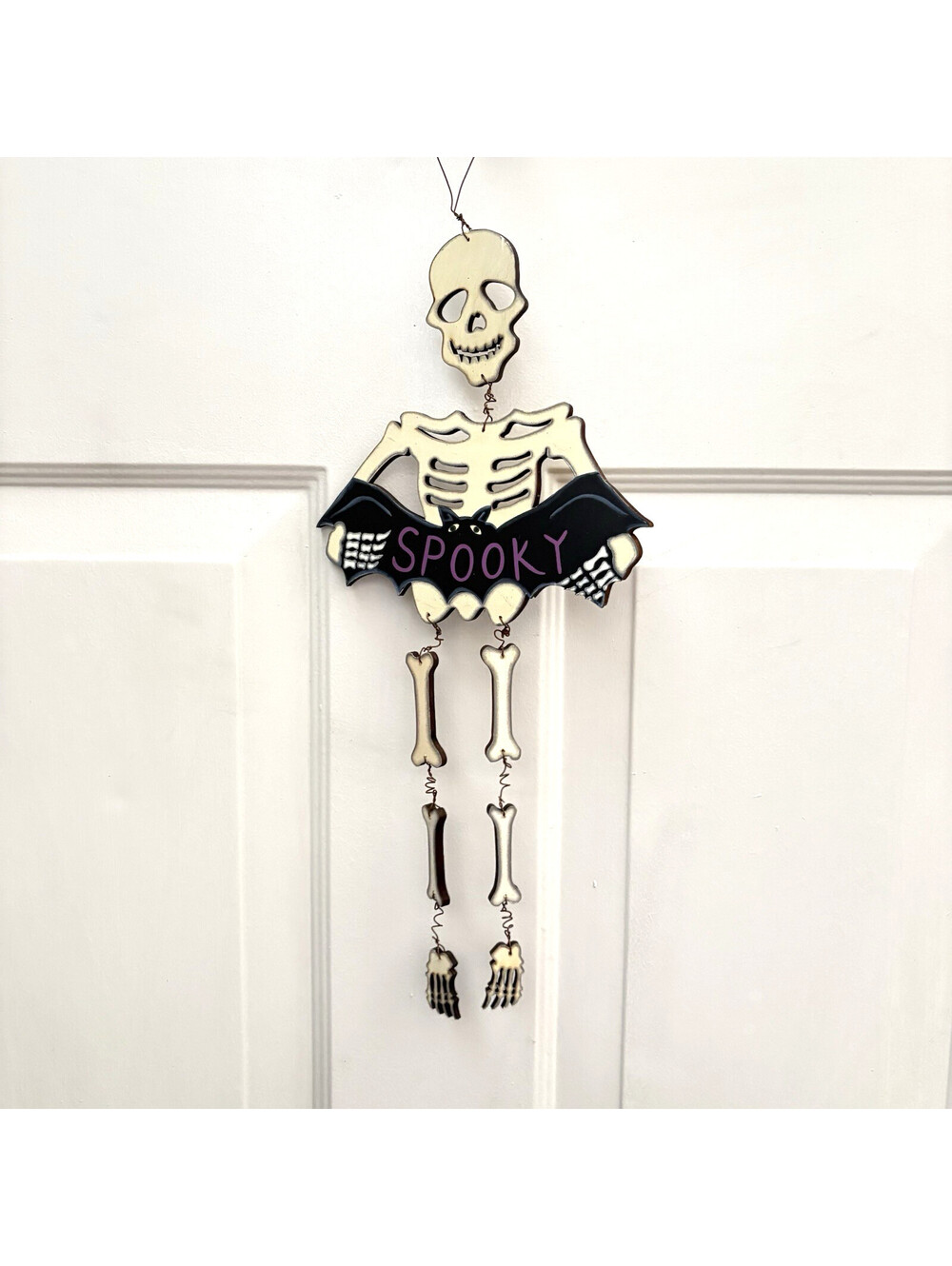 Spooky Skeleton Wood Jointed Wall Hanging Decor 15”